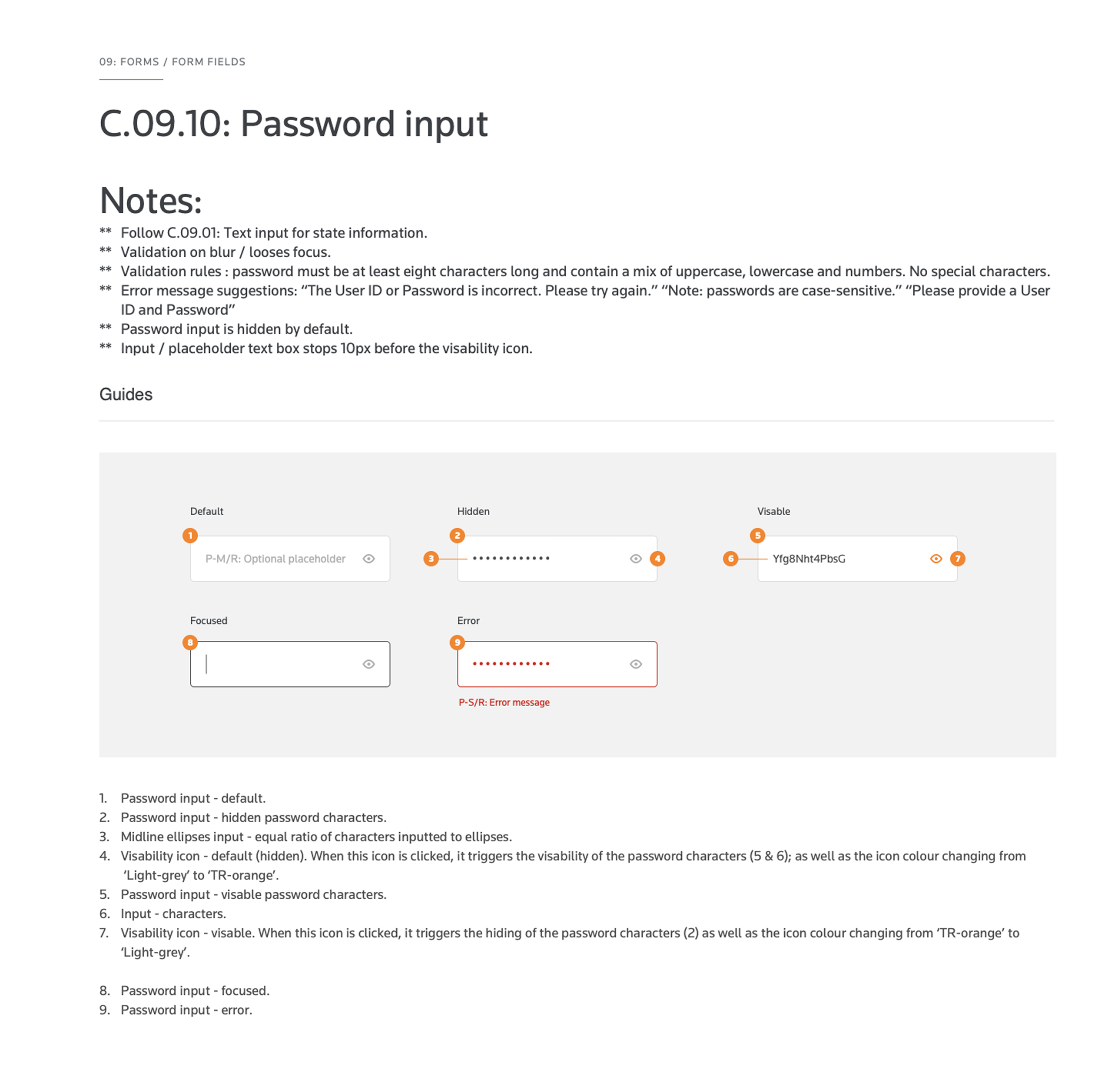 DS component spec · password input · all states · annotated