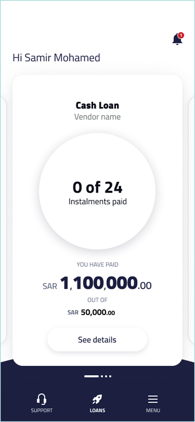 Brand-new loan · 0 of 24 instalments · neutral progress · EN (LTR)