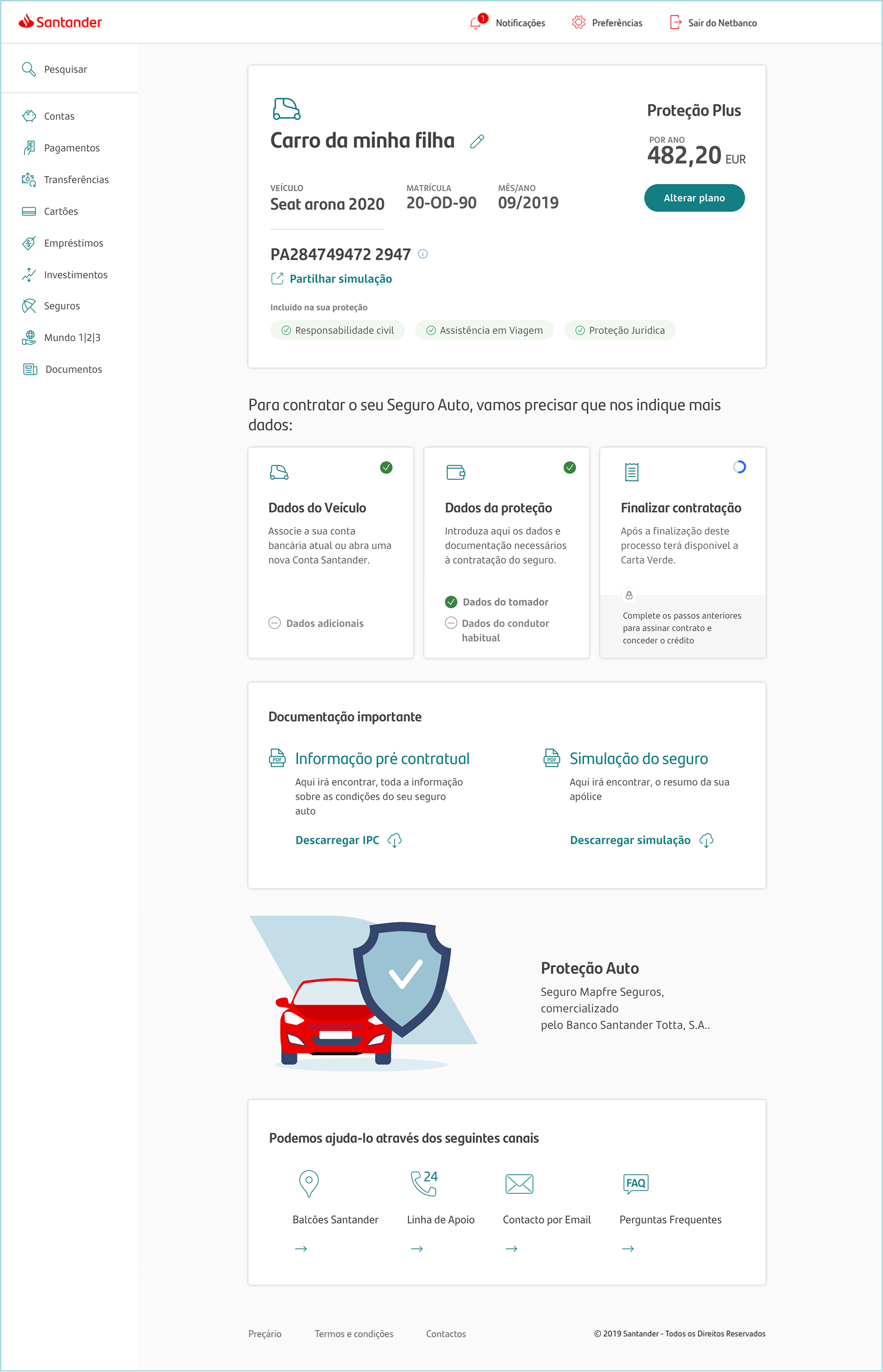 Auto-insurance · rendered inside Netbanco · pre-Flame teal accent