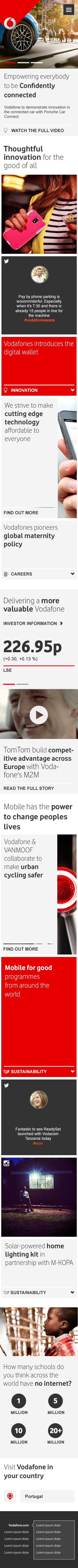 vodafone.com homepage · mobile · same architecture, single-column reflow